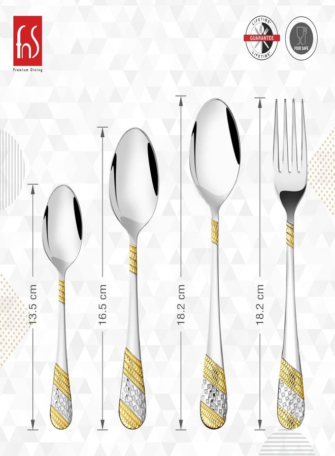 Fns Imperio 24 Karat Gold Plated 24 Pc Cutlery Set with Beautiful Leatherette Packaging - Includes 6 Dinner Spoons, 6 Dinner Forks, 6 Teaspoons, 6 Baby Spoons, Elegant Gold Finish - Image 3
